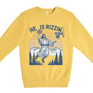 He Is Risen Funny Easter Jesus Playing Basketball Premium Crewneck Sweatshirt