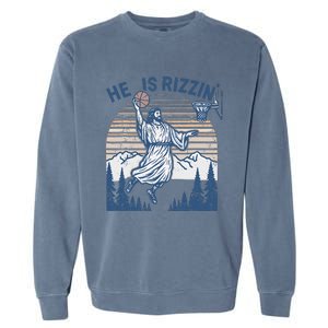 He Is Risen Funny Easter Jesus Playing Basketball Garment-Dyed Sweatshirt