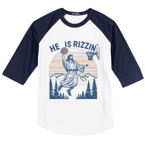 He Is Risen Funny Easter Jesus Playing Basketball Baseball Sleeve Shirt