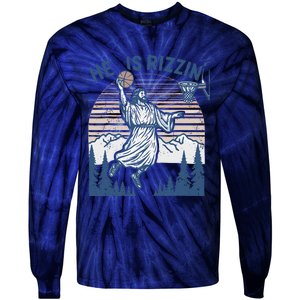 He Is Risen Funny Easter Jesus Playing Basketball Tie-Dye Long Sleeve Shirt