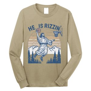 He Is Risen Funny Easter Jesus Playing Basketball Long Sleeve Shirt