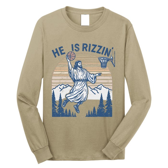 He Is Risen Funny Easter Jesus Playing Basketball Long Sleeve Shirt