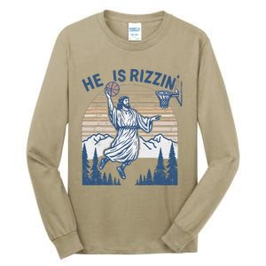 He Is Risen Funny Easter Jesus Playing Basketball Tall Long Sleeve T-Shirt