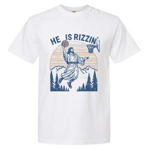 He Is Risen Funny Easter Jesus Playing Basketball Garment-Dyed Heavyweight T-Shirt