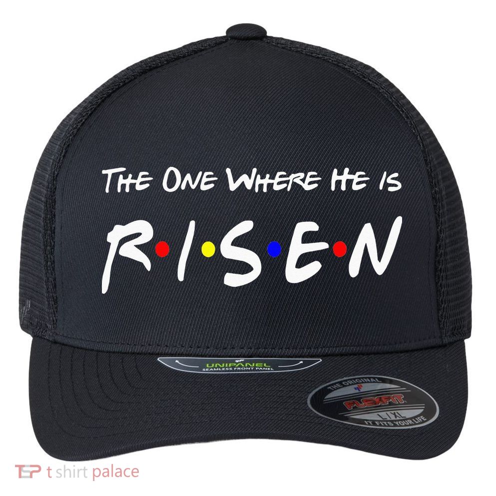He Is Risen Religious Jesus Cross Easter Sunday Flexfit Unipanel Trucker Cap