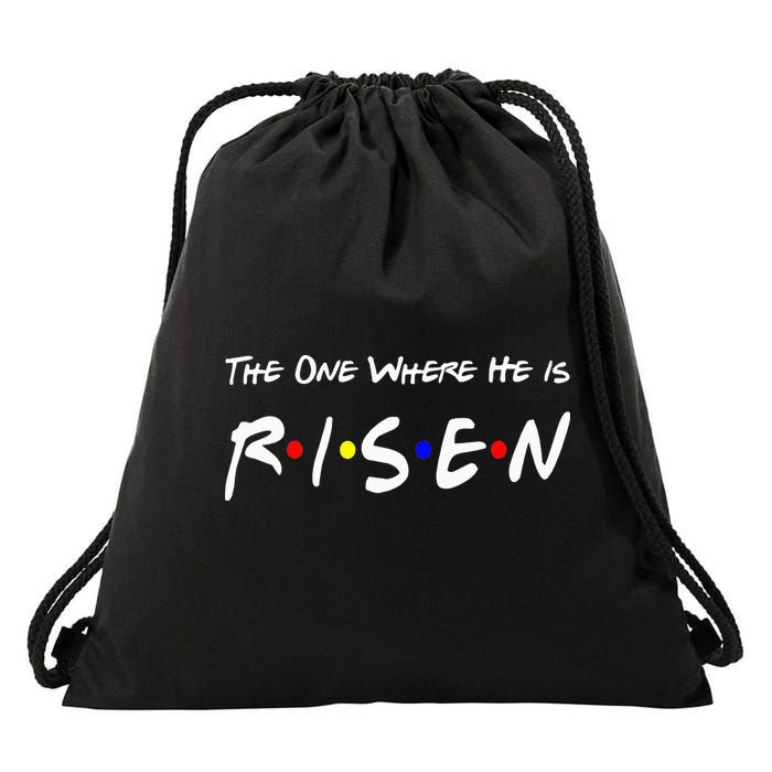 He Is Risen Religious Jesus Cross Easter Sunday Drawstring Bag
