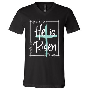 He Is Risen Easter Christian Cross V-Neck T-Shirt