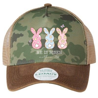 He Is Risen Matthew 28:6 Bunny Easter Sunday Legacy Tie Dye Trucker Hat