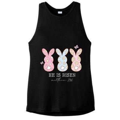 He Is Risen Matthew 28:6 Bunny Easter Sunday Ladies PosiCharge Tri-Blend Wicking Tank