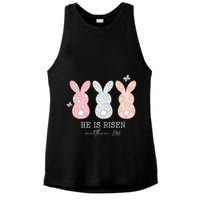 He Is Risen Matthew 28:6 Bunny Easter Sunday Ladies PosiCharge Tri-Blend Wicking Tank