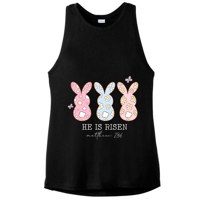 He Is Risen Matthew 28:6 Bunny Easter Sunday Ladies PosiCharge Tri-Blend Wicking Tank