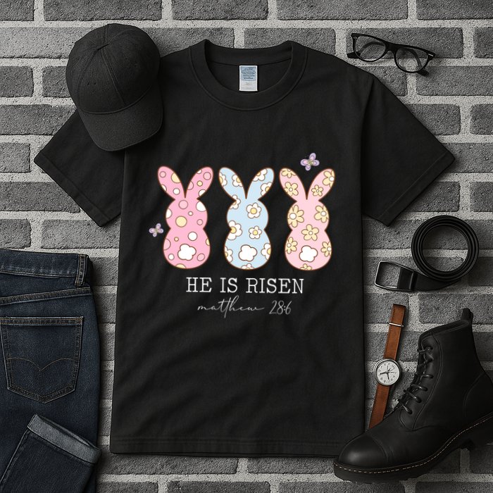 He Is Risen Matthew 28:6 Bunny Easter Sunday Tall T-Shirt