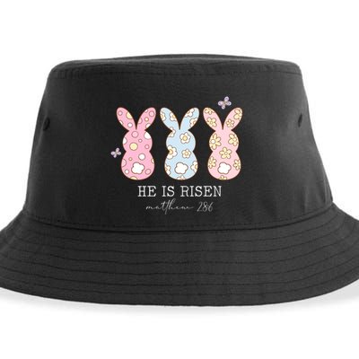 He Is Risen Matthew 28:6 Bunny Easter Sunday Sustainable Bucket Hat