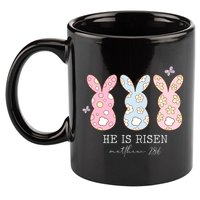 He Is Risen Matthew 28:6 Bunny Easter Sunday 11oz C Handle Ceramic Mug