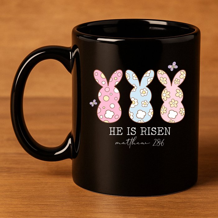 He Is Risen Matthew 28:6 Bunny Easter Sunday 11oz C Handle Ceramic Mug