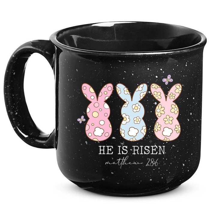He Is Risen Matthew 28:6 Bunny Easter Sunday 15oz Campfire Ceramic Mug