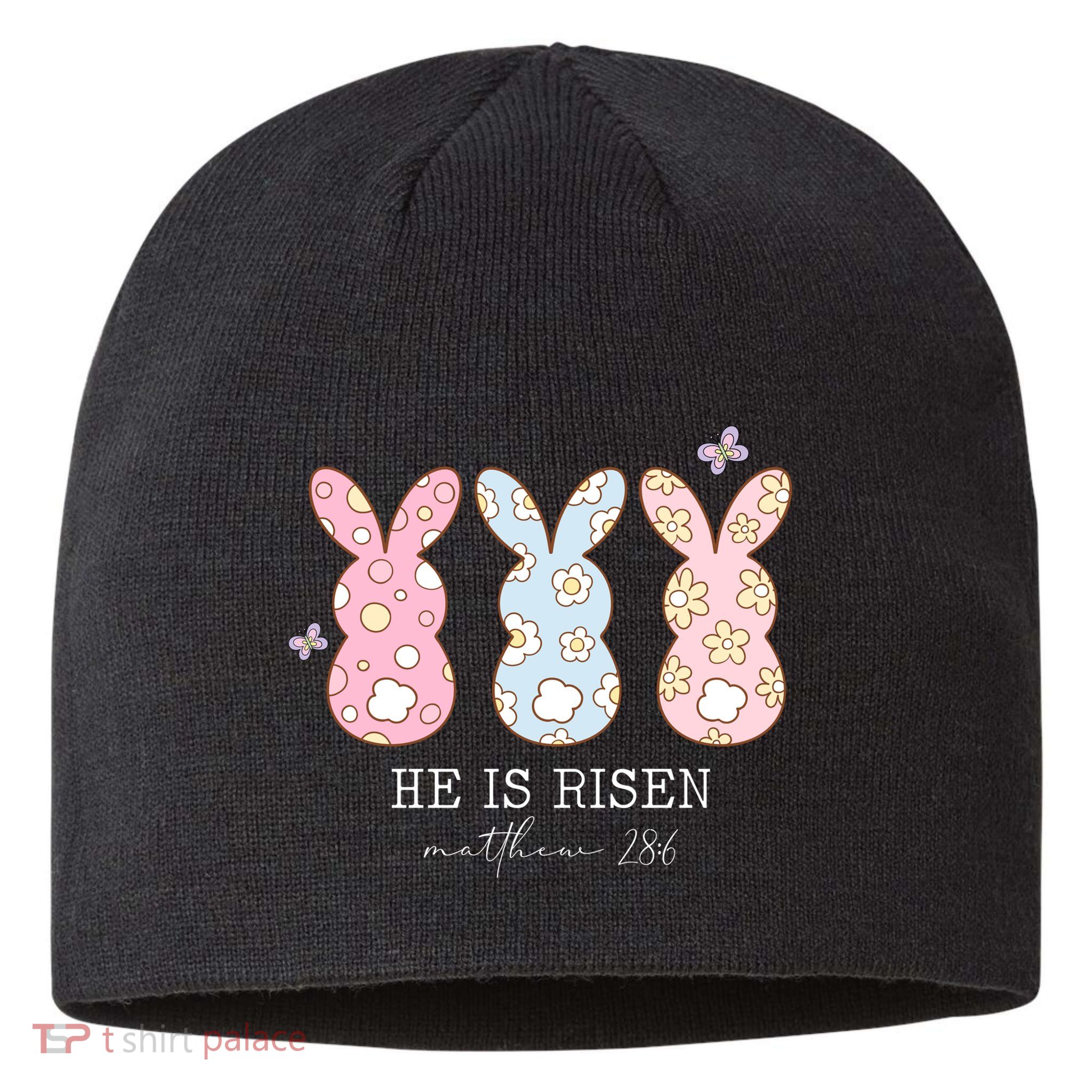 He Is Risen Matthew 28:6 Bunny Easter Sunday Sustainable Beanie