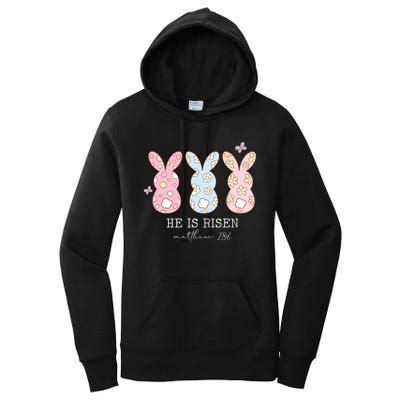 He Is Risen Matthew 28:6 Bunny Easter Sunday Women's Pullover Hoodie