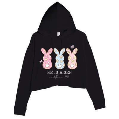 He Is Risen Matthew 28:6 Bunny Easter Sunday Crop Fleece Hoodie
