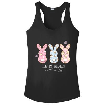 He Is Risen Matthew 28:6 Bunny Easter Sunday Ladies PosiCharge Competitor Racerback Tank