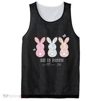He Is Risen Matthew 28:6 Bunny Easter Sunday Mesh Reversible Basketball Jersey Tank