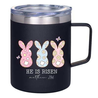 He Is Risen Matthew 28:6 Bunny Easter Sunday 12oz Stainless Steel Coffee Mug