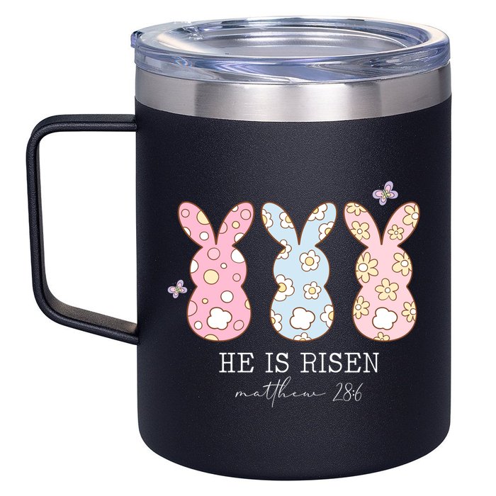 He Is Risen Matthew 28:6 Bunny Easter Sunday 12oz Stainless Steel Coffee Mug