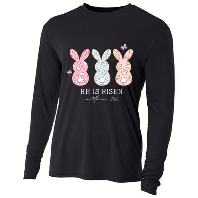 He Is Risen Matthew 28:6 Bunny Easter Sunday Cooling Performance Long Sleeve Crew