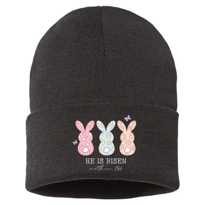 He Is Risen Matthew 28:6 Bunny Easter Sunday Sustainable Knit Beanie