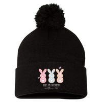He Is Risen Matthew 28:6 Bunny Easter Sunday Pom Pom 12in Knit Beanie