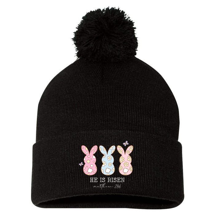 He Is Risen Matthew 28:6 Bunny Easter Sunday Pom Pom 12in Knit Beanie