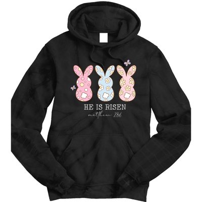 He Is Risen Matthew 28:6 Bunny Easter Sunday Tie Dye Hoodie