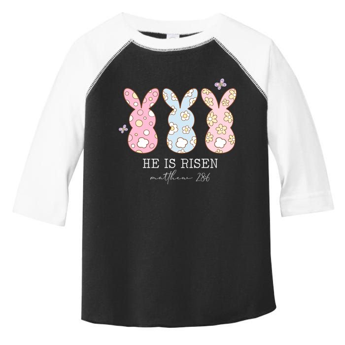 He Is Risen Matthew 28:6 Bunny Easter Sunday Toddler Fine Jersey T-Shirt