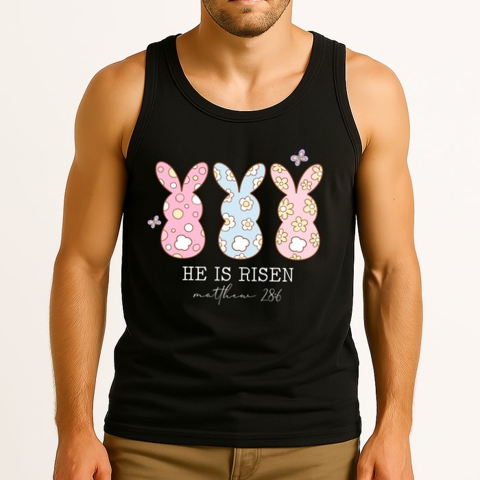 He Is Risen Matthew 28:6 Bunny Easter Sunday Tank Top