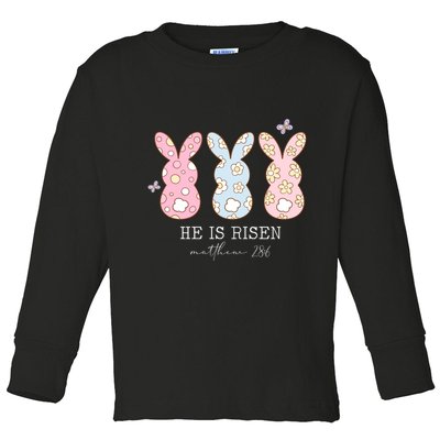He Is Risen Matthew 28:6 Bunny Easter Sunday Toddler Long Sleeve Shirt