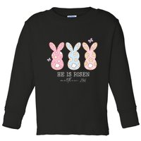 He Is Risen Matthew 28:6 Bunny Easter Sunday Toddler Long Sleeve Shirt