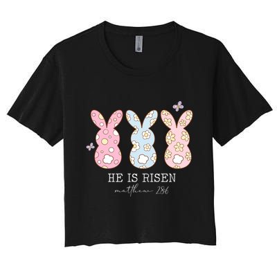 He Is Risen Matthew 28:6 Bunny Easter Sunday Crop Top