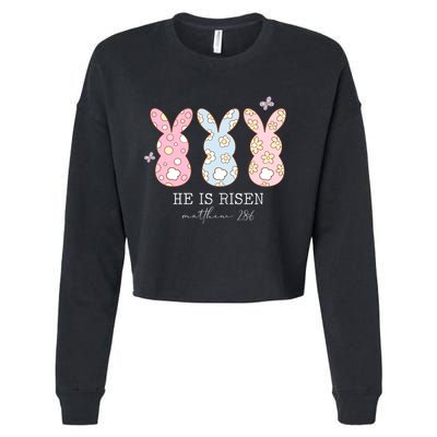 He Is Risen Matthew 28:6 Bunny Easter Sunday Cropped Pullover Crew