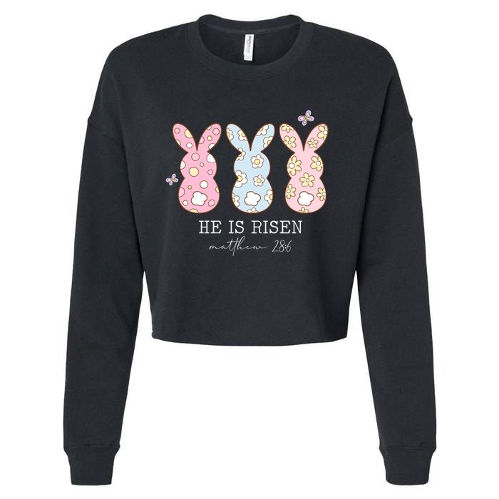 He Is Risen Matthew 28:6 Bunny Easter Sunday Cropped Pullover Crew