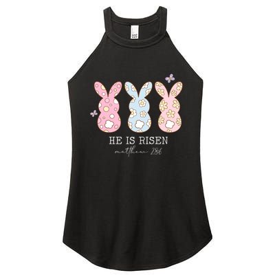 He Is Risen Matthew 28:6 Bunny Easter Sunday Women's Perfect Tri Rocker Tank