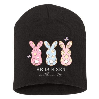 He Is Risen Matthew 28:6 Bunny Easter Sunday Short Acrylic Beanie