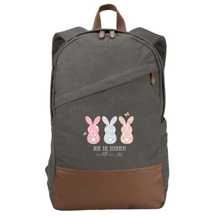 He Is Risen Matthew 28:6 Bunny Easter Sunday Cotton Canvas Backpack