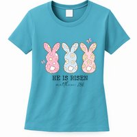 He Is Risen Matthew 28:6 Bunny Easter Sunday Womens T-Shirt