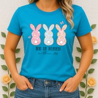 He Is Risen Matthew 28:6 Bunny Easter Sunday Womens T-Shirt