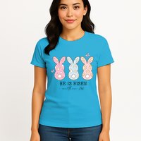He Is Risen Matthew 28:6 Bunny Easter Sunday Womens T-Shirt