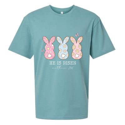 He Is Risen Matthew 28:6 Bunny Easter Sunday Sueded Cloud Jersey T-Shirt