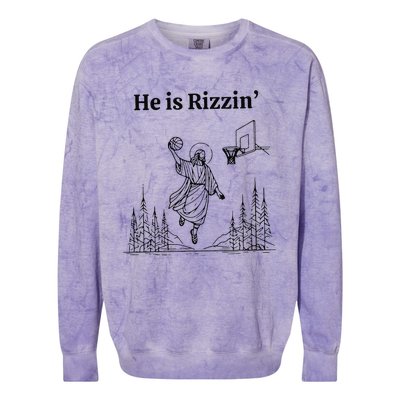 He Is Rizzin Funny Basketball Retro Christian Religious Colorblast Crewneck Sweatshirt