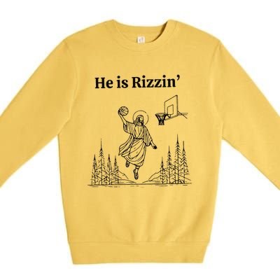 He Is Rizzin Funny Basketball Retro Christian Religious Premium Crewneck Sweatshirt