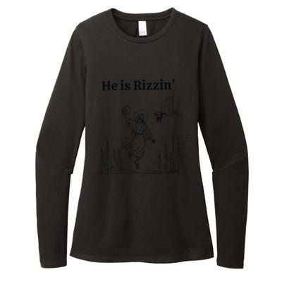 He Is Rizzin Funny Basketball Retro Christian Religious Womens CVC Long Sleeve Shirt