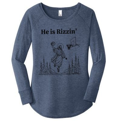 He Is Rizzin Funny Basketball Retro Christian Religious Women's Perfect Tri Tunic Long Sleeve Shirt